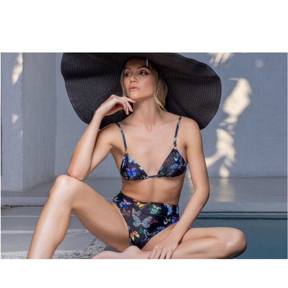 NWT Swiminista x Christian Lacroix Black Butterfly Print Sexy Bikini Top S - Picture 1 of 11